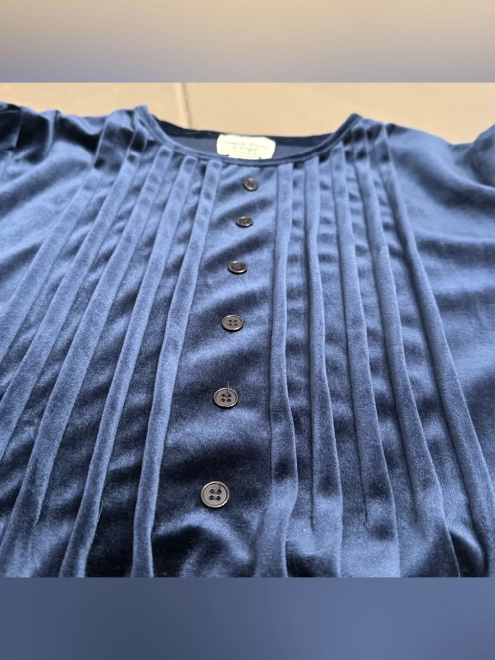 VTG‎ Amanda Stewart Leisurewear Housedress Navy Crushed Velvet Pockets M